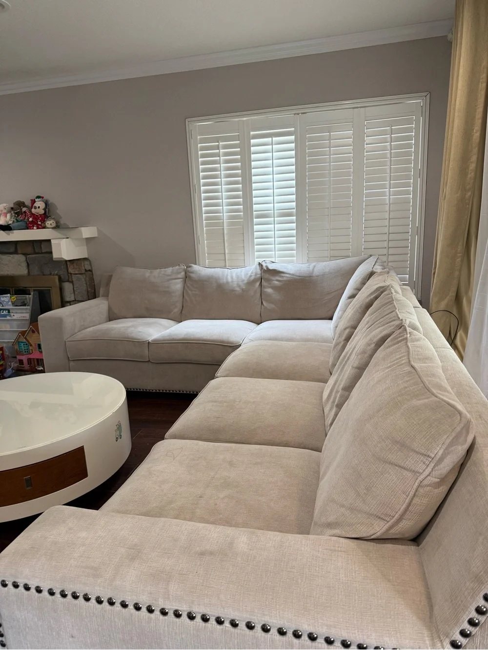Neutral Beige Sectional Sofa with Nailhead Trim - Home Accents